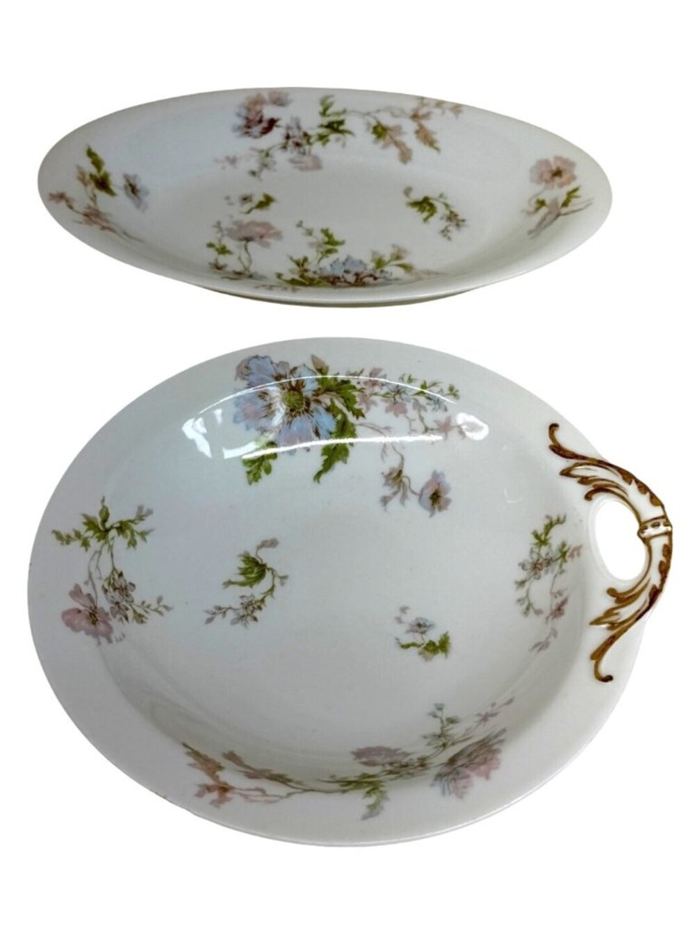 Haviland Schleiger 79 Blue & Pink Poppies Relish Dish & Nappy Limoges France